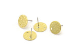 Brass Round Earring, 10 Hammered Raw Brass Round Stud Earrings With 1 Hole, Findings (12x0.80mm) M01519 A2423