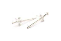Knight&#39;s Sword Earring, 2 925 Silver Sword Stud Earrings (33x10mm) N0248 A1177