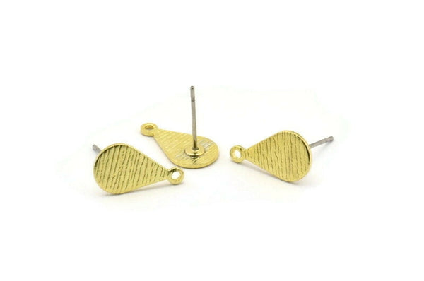 Brass Drop Earring, 10 Textured Raw Brass Drop Stud Earrings With 1 Loop (15x8x0.80mm) A1890 A2366