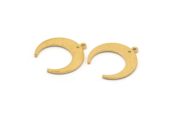 Pirinç Ay Tılsımı, 1 Halka ve 1 Delikli 24 Ham Pirinç Hilal Ay Tılsımı, Bağlantı Parçaları (19x18x1mm) D0708