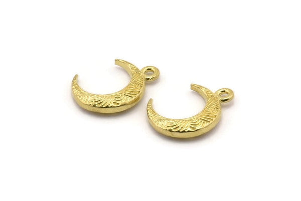 Brass Moon Charm, Raw Brass Textured Horn Charms, Pendant, Jewelry Finding (12x3.50x3mm) N0304