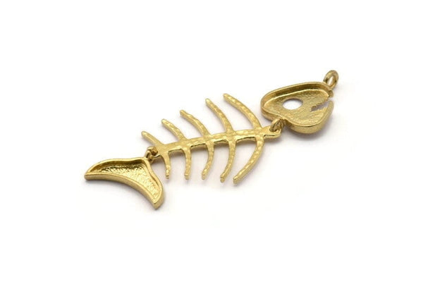 Fish Bone Pendant, Raw Brass Fish Bone Pendants, Necklace Finding, Jewelry Design (71x33x2.4mm) N0217