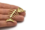 Fish Bone Pendant, Raw Brass Fish Bone Pendants, Necklace Finding, Jewelry Design (71x33x2.4mm) N0217