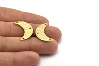 Hammered Moon Crescent Charm, Raw Brass Hammered Moons with 3 Holes Pendant (25x9x1.2mm) N0386