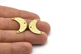 Hammered Moon Crescent Charm, Raw Brass Hammered Moons with 3 Holes Pendant (25x9x1.2mm) N0386