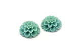 Flower Cabochons, 2 Light Blue Chrysanthemum Flower Cabochons (24x11mm) T038