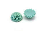 Flower Cabochons, 2 Light Blue Chrysanthemum Flower Cabochons (24x11mm) T038