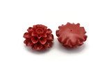 Flower Cabochons, 2 Red Chrysanthemum Flower Cabochons (36x20mm) T038