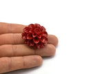 Flower Cabochons, 2 Red Chrysanthemum Flower Cabochons (36x20mm) T038