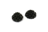 Flower Cabochons, 4 Black Chrysanthemum Flower Cabochons (13x6mm) T033