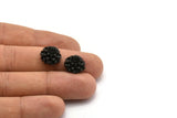 Flower Cabochons, 4 Black Chrysanthemum Flower Cabochons (13x6mm) T033