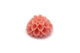 Flower Cabochons, 4 Coral Pink Chrysanthemum Flower Cabochons (16x8mm) T033