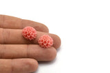 Flower Cabochons, 4 Coral Pink Chrysanthemum Flower Cabochons (16x8mm) T033