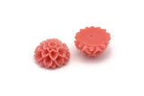 Flower Cabochons, 4 Coral Pink Chrysanthemum Flower Cabochons (18x9mm) T033