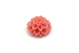 Flower Cabochons, 4 Coral Pink Chrysanthemum Flower Cabochons (20x9mm) T032