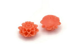Flower Cabochons, 2 Orange Chrysanthemum Flower Cabochons (17x9mm) T003