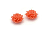 Flower Cabochons, 2 Orange Chrysanthemum Flower Cabochons (17x9mm) T003