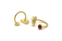 Brass Ring Settings, 3 Raw Brass Moon And Planet Ring With 1 Stone Setting - Pad Size 6mm R054