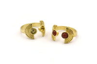Brass Ring Settings, 3 Raw Brass Half Moon Ring With 2 Stone Setting - Pad Size 4mm E635