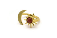 Brass Ring Settings, 10 Raw Brass Moon And Sun Ring With 1 Stone Setting - Pad Size 6mm R052