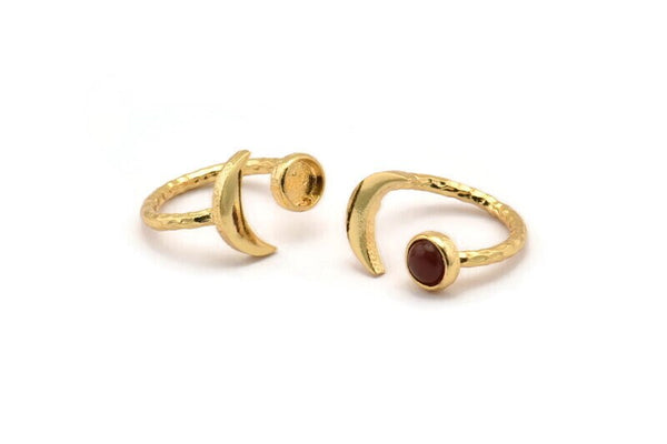 Gold Ring Settings, 1 Gold Plated Brass Moon And Planet Ring With 1 Stone Setting - Pad Size 6.2mm BS 1964 Q0120