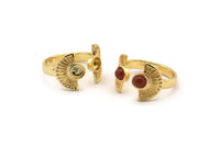 Gold Ring Settings, 1 Gold Plated Brass Half Moon Ring With 2 Stone Setting - Pad Size 4mm E635 Q0638