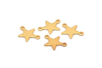 Gold Star Charm, 10 Gold Plated Brass Star Charms With 2 Loops (16x12x0.80mm) M01543
