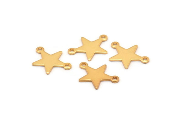 Gold Star Charm, 10 Gold Plated Brass Star Charms With 2 Loops (16x12x0.80mm) M01543