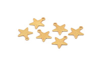 Gold Star Charm, 10 Textured Gold Plated Brass Star Charms With 1 Loop (14x13x0.80mm) M01579