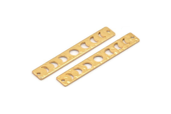 Gold Rectangle Charm, 4 Hammered Gold Plated Brass Moon Phases Charms With 2 Holes, Stamping Blanks (40x6x0.80mm) M01515 H0209