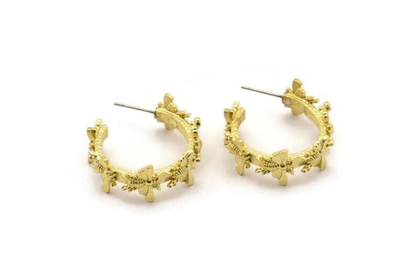 Brass Bee Earring, 2 Raw Brass Bee Stud Earrings (26x11x3mm) N1750