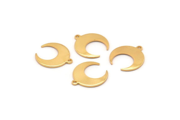 Gold Moon Charm, 6 Gold Plated Brass Crescent Moon With 1 Loop, Earrings (16x14x0.80mm) M01569 H0927
