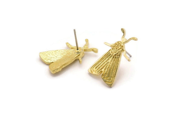 Brass Butterfly Earring, 4 Raw Brass Butterfly Stud Earrings (22x12mm) N1757