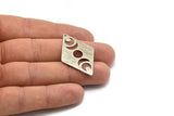 Silver Diamond Charm, 4 Textured Antique Silver Plated Brass Moon Charms With 1 Hole, Rhombus Blanks (40x26x0.80mm) M01528 Q0277