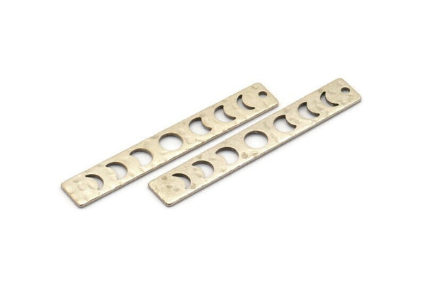 Silver Rectangle Charm, 10 Hammered Antique Silver Plated Brass Moon Phases Charms With 1 Hole, Stamping Blanks (40x6x0.80mm) M01514
