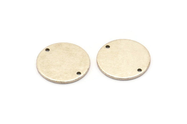 Silver Cabochon Tag, 12 Antique Silver Plated Brass Round Charms With 2 Holes, Stamping Tags (14x0.80mm) M01593