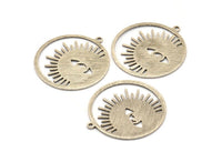 Silver Eye Charm, 4 Textured Antique Silver Plated Brass Eye Charms With 1 Loop (33x30x0.80mm) M01556