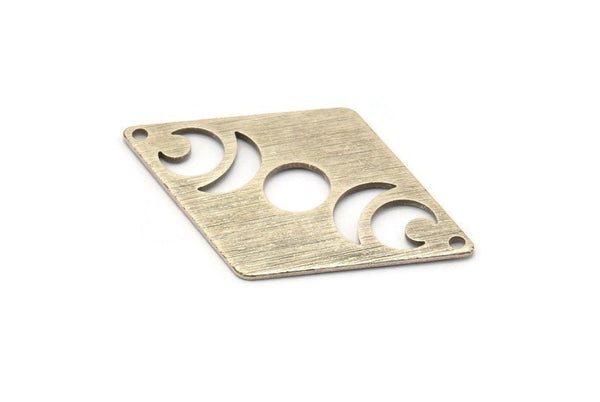 Silver Diamond Charm, 4 Textured Antique Silver Plated Brass Moon Charms With 2 Holes, Rhombus Blanks (40x26x0.80mm) M01529 Q0274