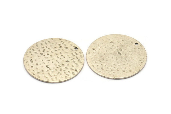 Silver Round Charm, 2 Hammered Antique Silver Plated Brass Stamping Blanks With 1 Hole, Stamping Tags (30x0.80mm) M01503