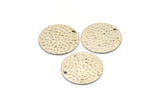 Silver Round Charm, 4 Hammered Antique Silver Plated Brass Round Charms With 1 Hole, Findings (25x0.80mm) M01516