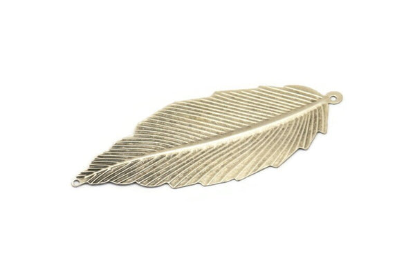 Gümüş Yaprak Tılsımı, 2 Delikli 6 Antik Gümüş Kaplama Pirinç Yaprak Kolye (75x31mm) C031