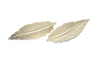 Gümüş Yaprak Tılsımı, 2 Delikli 6 Antik Gümüş Kaplama Pirinç Yaprak Kolye (75x31mm) C031