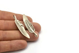 Minimalist Feather Pendant, 4 Antique Silver Plated Brass Feather Charm, Feather Pendants (51x11.5mm) N0180