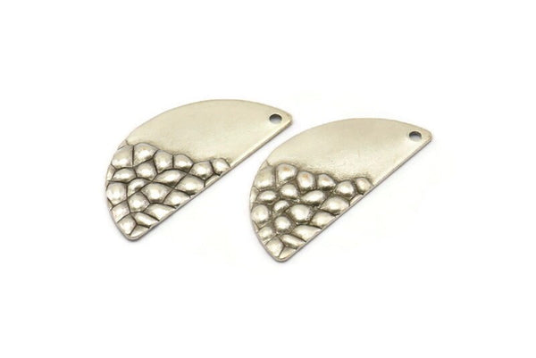 Semi Circle Charm, 8 Antique Silver Plated Brass Half Moon Charms With 1 Hole, Earrings, Pendants (28x13x0.80mm) D975