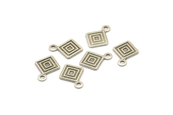 Silver Square Charm, 50 Antique Silver Plated Brass Square Charms With 1 Loop (7mm) Brs 8-9 A0382