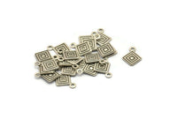 Silver Square Charm, 50 Antique Silver Plated Brass Square Charms With 1 Loop (7mm) Brs 8-9 A0382