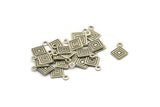 Silver Square Charm, 50 Antique Silver Plated Brass Square Charms With 1 Loop (7mm) Brs 8-9 A0382