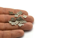 Silver Square Charm, 50 Antique Silver Plated Brass Square Charms With 1 Loop (7mm) Brs 8-9 A0382