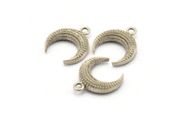 Silver Crescent Charm, 2 Antique Silver Plated Brass Textured Horn Charms, Pendant, Jewelry Finding (19x6x4.40mm) N0269
