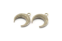 Gümüş Hilal Tılsımı, 4 Antik Gümüş Kaplamalı Pirinç Dokulu Boynuz Tılsımı, Kolye Ucu, Mücevher Parçası (19x6x4.40mm) N0269